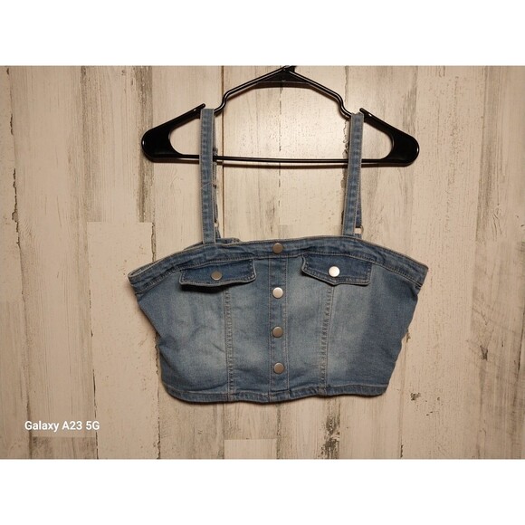 DYLAN RYAN Blue Denim  Sleeveless Crop Top XL - Picture 1 of 5